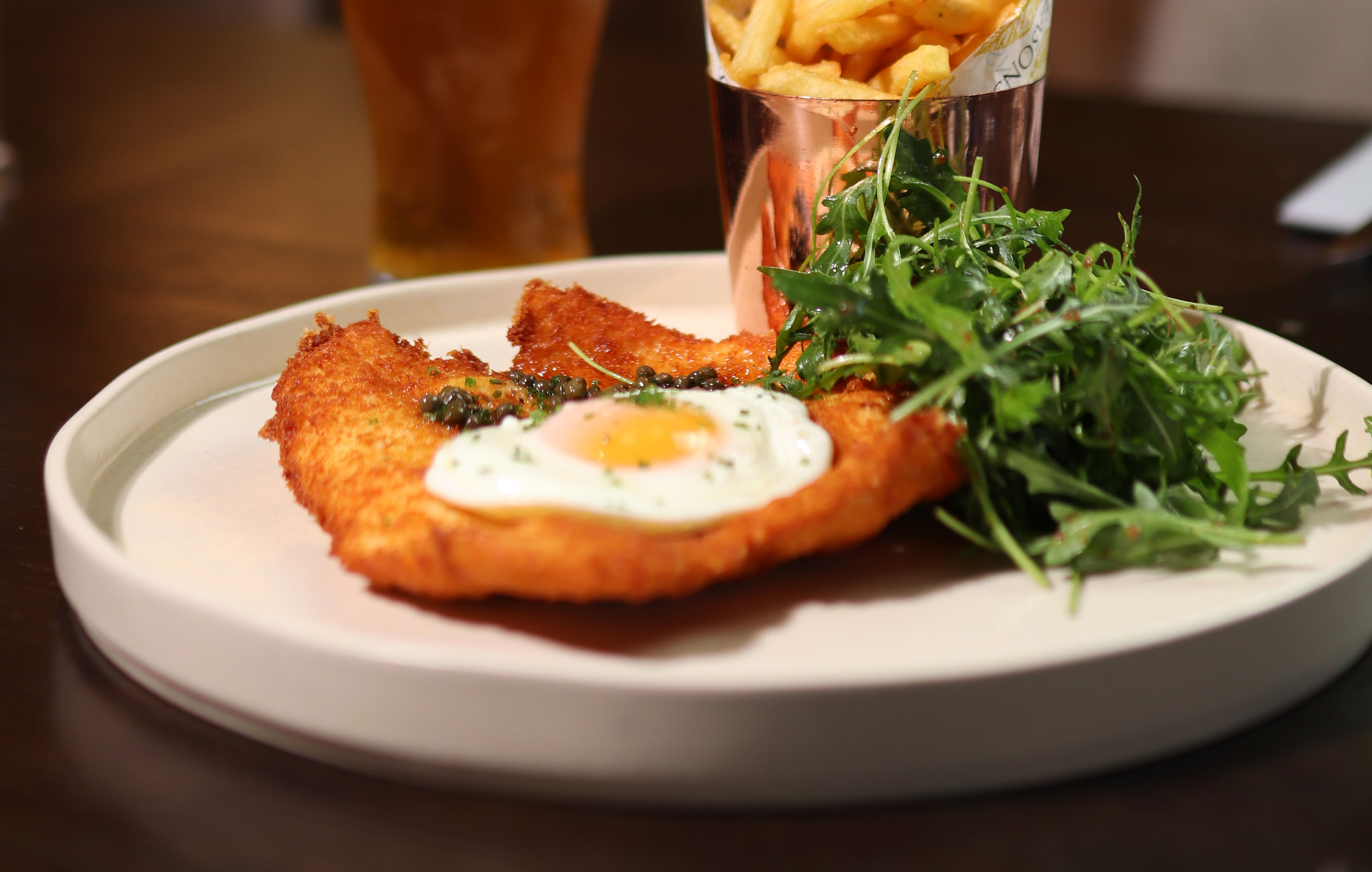 Chicken schnitzel dish at The Glasshouse, Windlesham